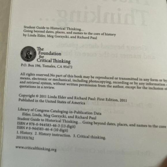 Student's Guide to Historical Thinking Linda Elder Meg Gorzycki and Richard Paul - Picture 6 of 6